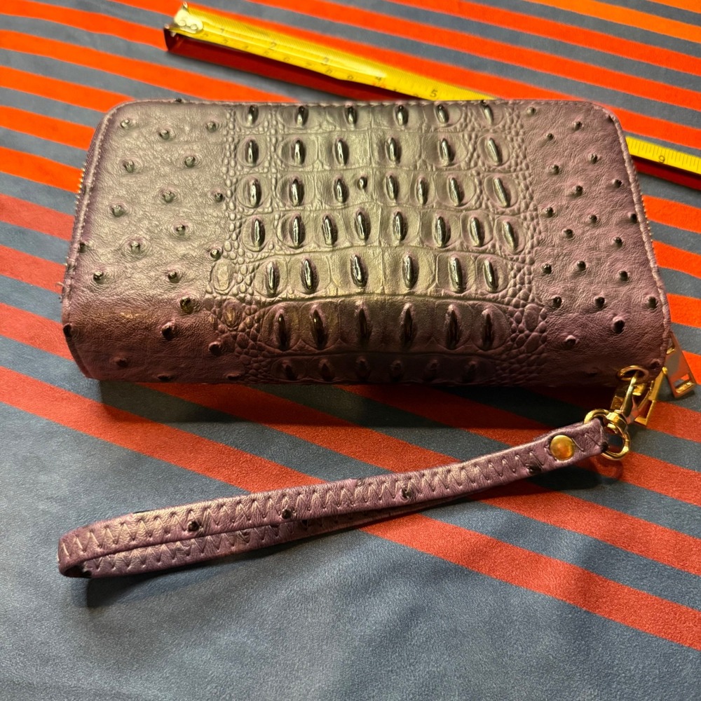 Purple Croc‎ Ostrich Embossed Double Zip Wristlet Wallet Organizer Clutch Y2K - Picture 6 of 8